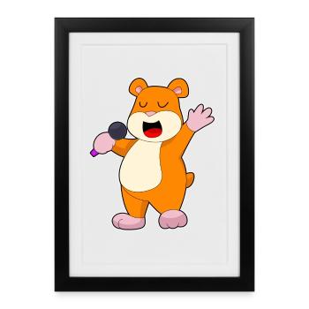 Chanteur de hamster Chant au micro - Affiche encadrée (27 × 37 cm) - noir - Devant