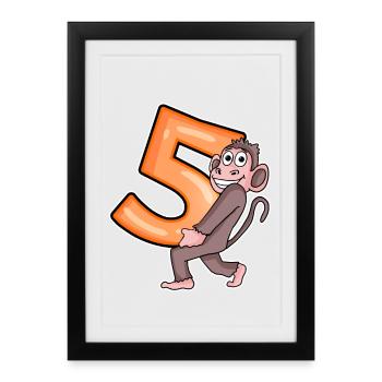5 Anniversaire 5 ans avec motif animal - cinq - Affiche encadrée (27 × 37 cm) - noir - Devant