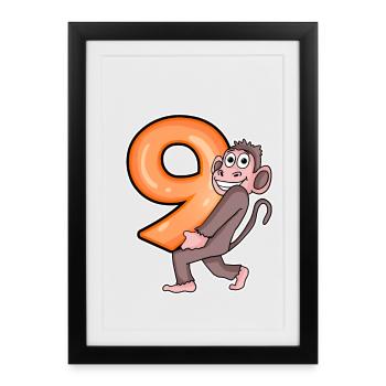 9 Anniversaire 9 ans avec motif animal - neuf - Affiche encadrée (27 × 37 cm) - noir - Devant