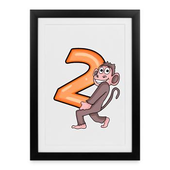 2 anniversaire 2 ans avec motif animal - deux - Affiche encadrée (27 × 37 cm) - noir - Devant