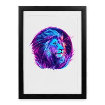Lion Vaporwave EDM - Affiche encadrée (27 × 37 cm) - noir - Devant