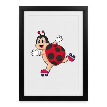 Ladybug Inline skating Inline skates - Framed poster (27 × 37 cm) - black - Front