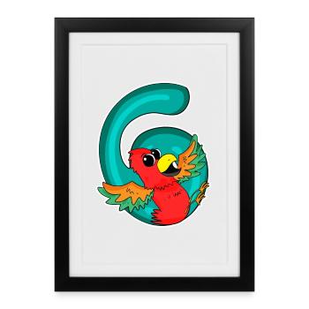 6 Anniversaire 6 ans avec motif animal - six - Affiche encadrée (27 × 37 cm) - noir - Devant