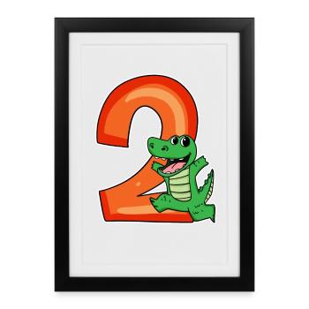 2 anniversaire 2 ans avec motif animal - deux - Affiche encadrée (27 × 37 cm) - noir - Devant