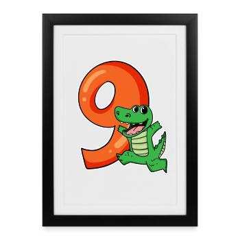 9 Anniversaire 9 ans avec motif animal - neuf - Affiche encadrée (27 × 37 cm) - noir - Devant