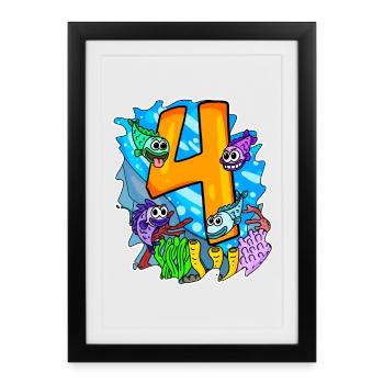 4 birthday 4 years old with animal motif - four - Framed poster (27 × 37 cm) - black - Front