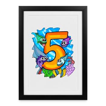 5 Anniversaire 5 ans avec motif animal - cinq - Affiche encadrée (27 × 37 cm) - noir - Devant