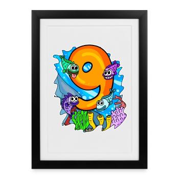 9 years old - 9th birthday with animal motif - Framed poster (27 × 37 cm) - black - Front