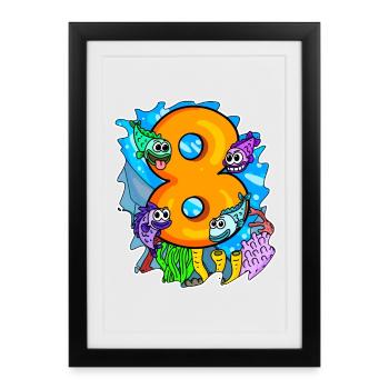 8 years old - 8th birthday with animal motif - Framed poster (27 × 37 cm) - black - Front