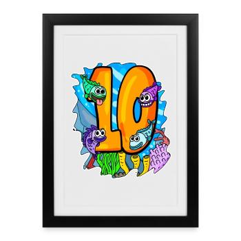10 ans 10 ans avec motif animal - dix - Affiche encadrée (27 × 37 cm) - noir - Devant