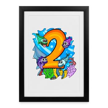 2 anniversaire 2 ans avec motif animal - deux - Affiche encadrée (27 × 37 cm) - noir - Devant