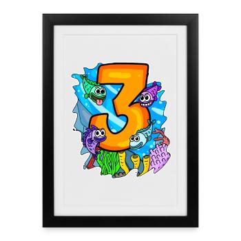 3 anniversaire 3 ans avec motif animal - trois - Affiche encadrée (27 × 37 cm) - noir - Devant