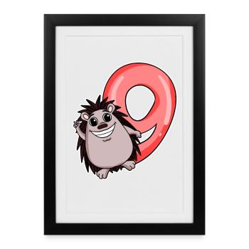9 Anniversaire 9 ans avec motif animal - neuf - Affiche encadrée (27 × 37 cm) - noir - Devant