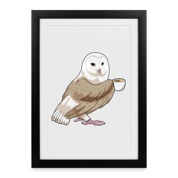 Eule Tasse Kaffee - Gerahmtes Poster (27 × 37 cm) - Schwarz - Vorne