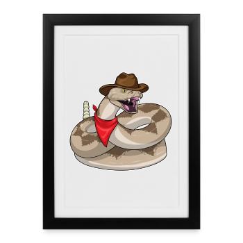 Chapeau de cowboy serpent - Affiche encadrée (27 × 37 cm) - noir - Devant