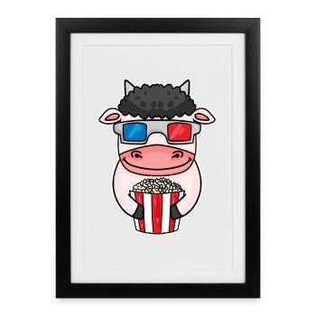 Popcorn Cinema Cow Movies Soirée cinéma - Affiche encadrée (27 × 37 cm) - noir - Devant