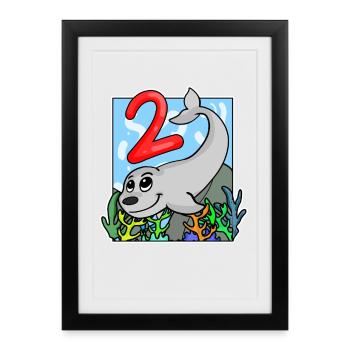 2 anniversaire 2 ans avec motif animal - deux - Affiche encadrée (27 × 37 cm) - noir - Devant