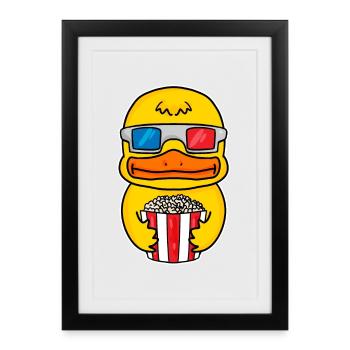 Popcorn Cinema Duck Movies Soirée cinéma - Affiche encadrée (27 × 37 cm) - noir - Devant