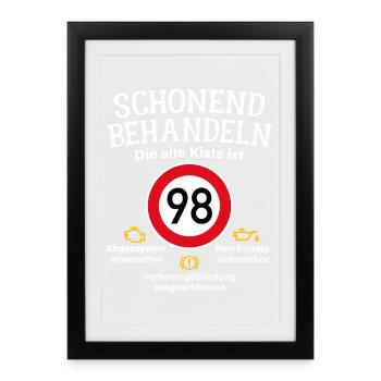 98. Geburtstag Schonend Behandeln 98 Alte Kiste 98 - Gerahmtes Poster (27 × 37 cm) - Schwarz - Vorne