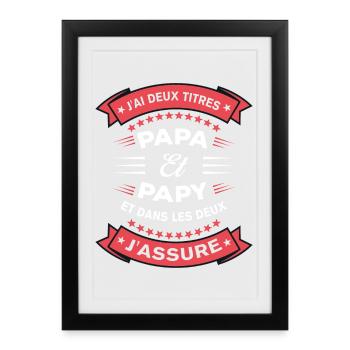 Papa Papy Deux Titres Cadeau Humoristique - Affiche encadrée (27 × 37 cm) - noir - Devant