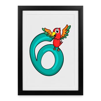 6 Anniversaire 6 ans avec motif animal - six - Affiche encadrée (27 × 37 cm) - noir - Devant