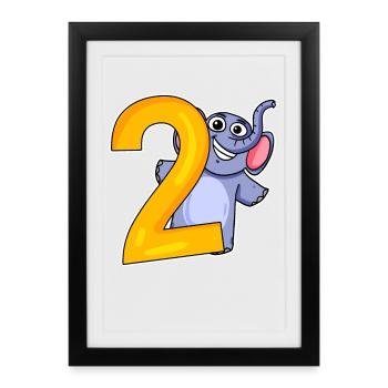 2 anniversaire 2 ans avec motif animal - deux - Affiche encadrée (27 × 37 cm) - noir - Devant