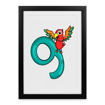 9 Anniversaire 9 ans avec motif animal - neuf - Affiche encadrée (27 × 37 cm) - noir - Devant