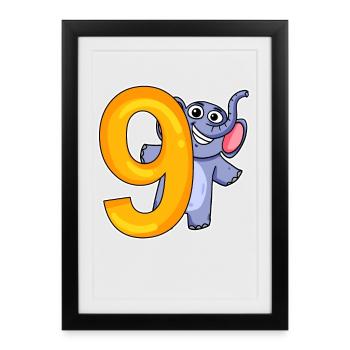 9 Anniversaire 9 ans avec motif animal - neuf - Affiche encadrée (27 × 37 cm) - noir - Devant