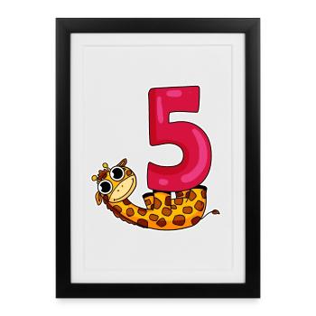 5 Motif d’anniversaire Girafe - Cinq ans - Affiche encadrée (27 × 37 cm) - noir - Devant