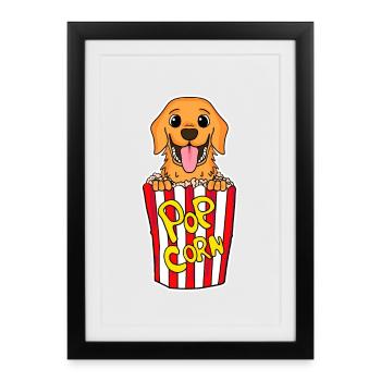 Popcorn Cinema Dog Movies Soirée cinéma - Affiche encadrée (27 × 37 cm) - noir - Devant