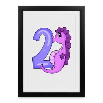 2ème anniversaire motif hippocampe - deux ans - Affiche encadrée (27 × 37 cm) - noir - Devant