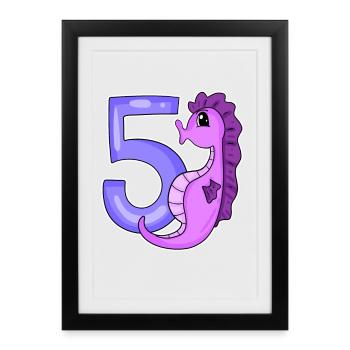 5e anniversaire Motif Seahorse - Cinq ans - Affiche encadrée (27 × 37 cm) - noir - Devant