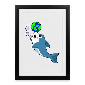 Globe Terre Dauphins - Affiche encadrée (27 × 37 cm) - noir - Devant