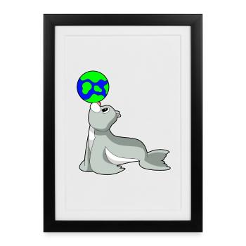 Seehund Erdkugel - Gerahmtes Poster (27 × 37 cm) - Schwarz - Vorne