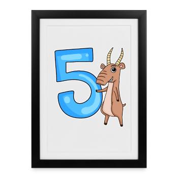 5. Geburtstag Motiv Saiga Antilope - fünf Jahre - Gerahmtes Poster (27 × 37 cm) - Schwarz - Vorne