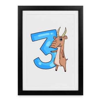 3. Geburtstag Motiv Saiga Antilope - drei Jahre - Gerahmtes Poster (27 × 37 cm) - Schwarz - Vorne