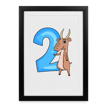 2ème anniversaire Motif Saiga Antelope - deux ans al - Affiche encadrée (27 × 37 cm) - noir - Devant