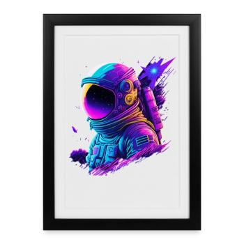 Synthwave Astronaute Space Explorer - Affiche encadrée (27 × 37 cm) - noir - Devant