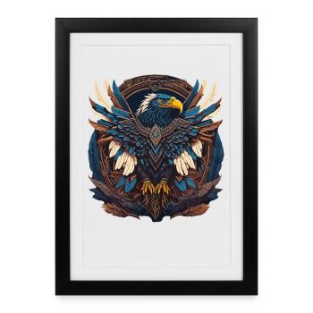 Aigle amérindien Amérindien Amérindien Faucon Animal - Affiche encadrée (27 × 37 cm) - noir - Devant