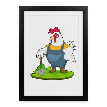 Rooster Farmer Shovel Farm - Framed poster (27 × 37 cm) - black - Front