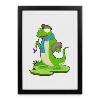 Lizard Painter Brush Painting - Framed poster (27 × 37 cm) - black - Front