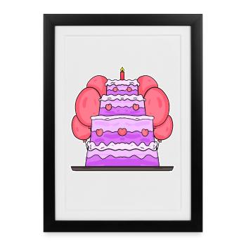 Gâteau Joyeux anniversaire - Affiche encadrée (27 × 37 cm) - noir - Devant