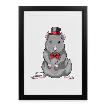 Mariage du marié Rat Hat Top Hat - Affiche encadrée (27 × 37 cm) - noir - Devant