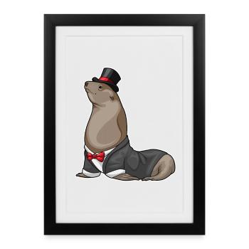Seal Groom Top Hat Wedding - Framed poster (27 × 37 cm) - black - Front