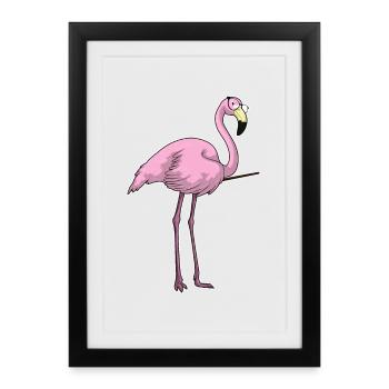 Flamingo Enseignant Pointage Bâton École - Affiche encadrée (27 × 37 cm) - noir - Devant