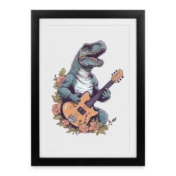 Dinosaure avec guitare pour musiciens - Affiche encadrée (27 × 37 cm) - noir - Devant