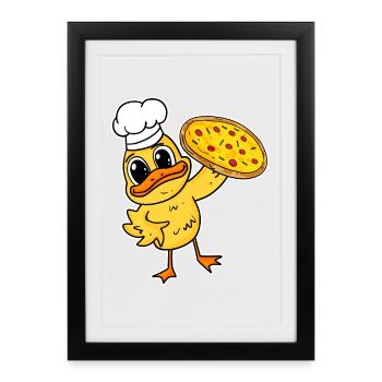 Pizzabäcker Pizza Koch Ente Italien - Gerahmtes Poster (27 × 37 cm) - Schwarz - Vorne