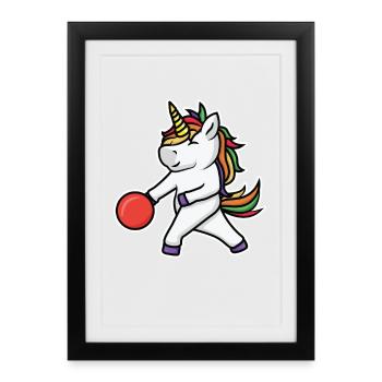 Kids Bowling Unicorn - Framed poster (27 × 37 cm) - black - Front