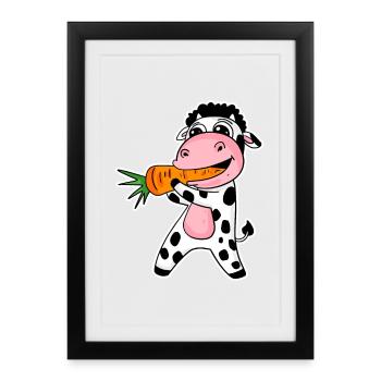 La vache mange la carotte - Affiche encadrée (27 × 37 cm) - noir - Devant