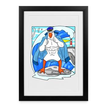 Muscles Seagull Sea North Sea Cadeau - Affiche encadrée (27 × 37 cm) - noir - Devant